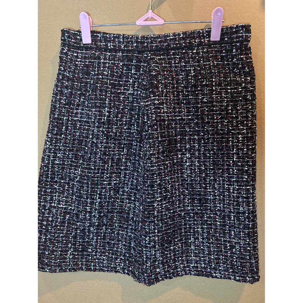 Ann Taylor Tweed Mini Skirt Womens 6 Burgundy Navy White Excellent Boucle Career